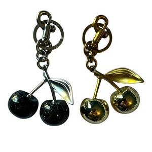 Fashion Silver & Black -  Gold Tone Cherries Keychains Lot of 2